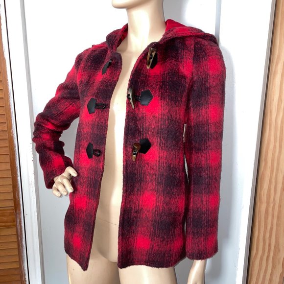 Juicy Couture Checkered Plaid Peacoat Hood Jacket